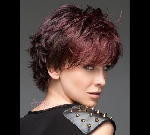 Wigs, everyday , synthetic hair, short, straight, monofilament and wefted